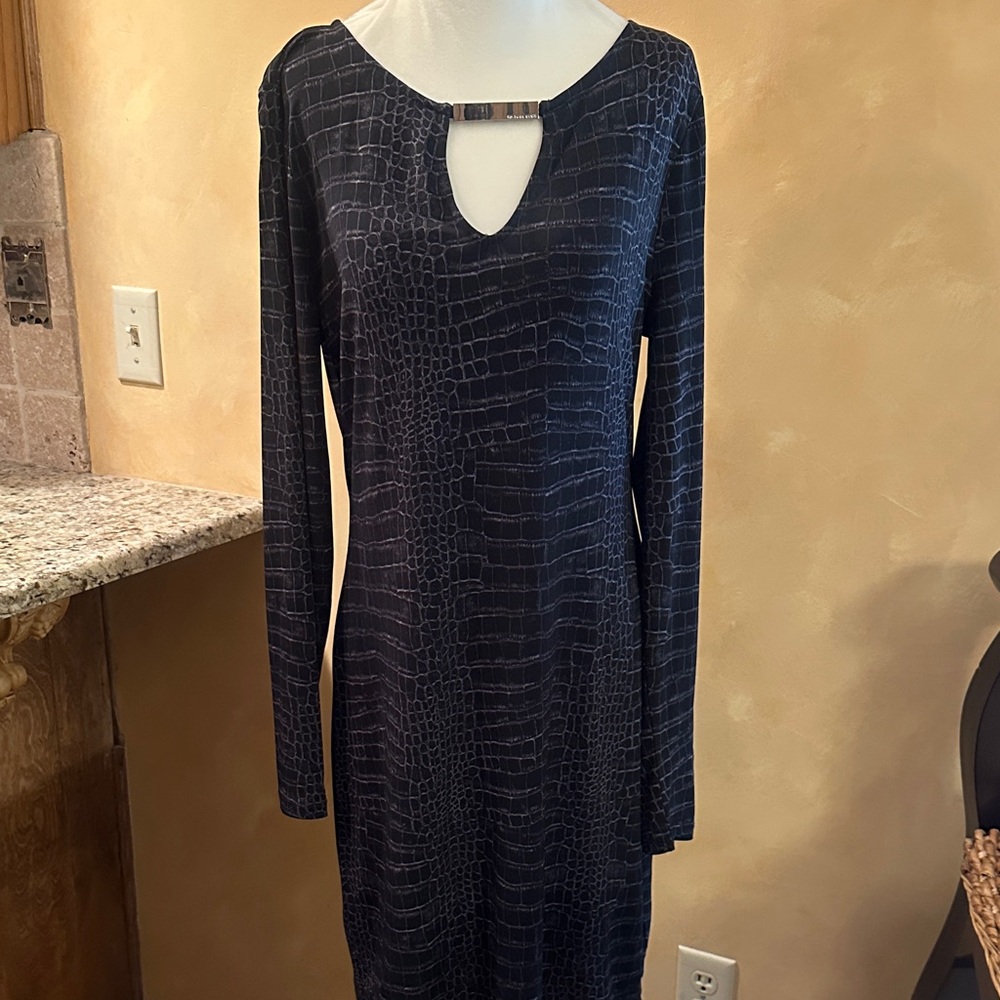 MICHAEL Michael Kors Navy Croc-Embossed Long Sleeve Dress